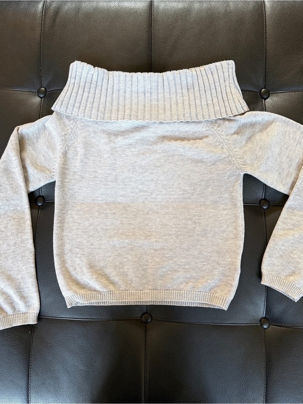 Cotton On Light Gray Off-Shoulder Ribbed Cowl Sweater